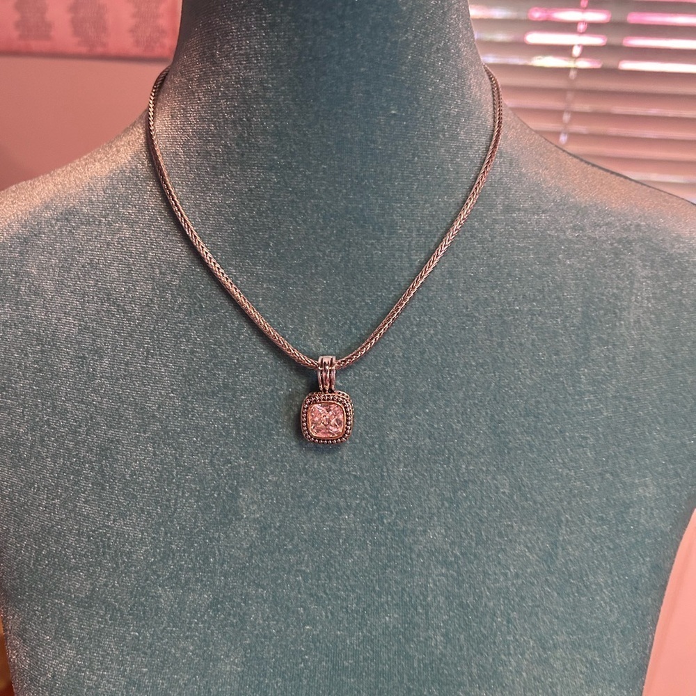 Vintage Lauren Adams Silver Toned Rhinestone Pendant Necklace